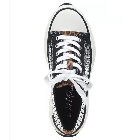 Wild Pair NWT Rocker Studded Thick Sole Sneakers Leopard In Black Canvas 9.5 - Picture 3 of 16